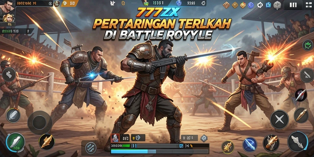 Screenshot gameplay 777ZX saat pertempuran intens di arena Battle Royale.