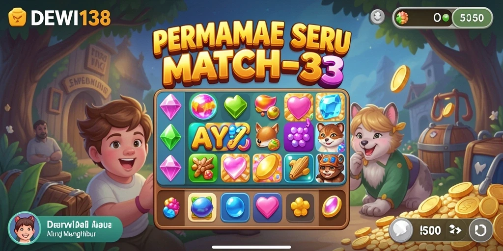 Tampilan gameplay seru DEWI138 dalam aksi Match-3.
