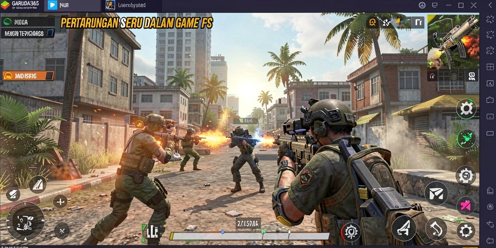Tampilan gameplay mendebarkan dengan aksi menembak yang intens.