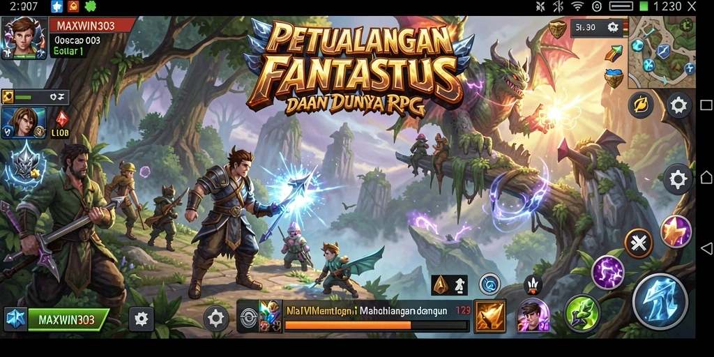 Screenshot gameplay MAXWIN303 menampilkan karakter dalam pertempuran epik.