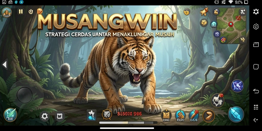 Tangkapan layar gameplay MUSANGWIN yang menunjukkan pertempuran strategis.