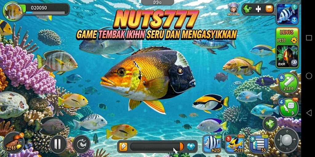 Tampilan gameplay NUTS777 dengan aksi tembak ikan yang seru.
