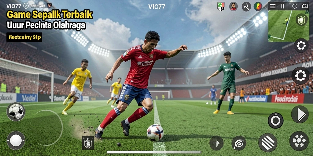 Screenshot gameplay VIO77 yang menunjukkan aksi sepak bola yang seru.