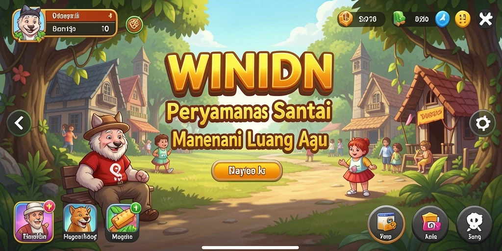 Tangkapan layar utama WINIDN menunjukkan gameplay yang ceria dan penuh kesenangan.